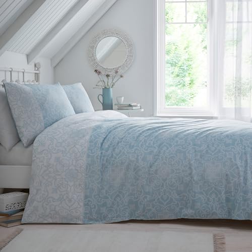 Dreams & Drapes - Light Blue Paisley Duvet Cover - Single Bedding Size (140 x 200cm) - Reversible Design - Inspired Persian Duvet Cover in Sky Blue - Light Blue Bedding with Bohemian Floral Print