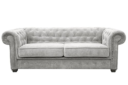 Sofas and More Chesterfield Style Sofa bed Venus 3 Seater 2 Seater Fabric Light Grey Settee (3seater, Light Grey)