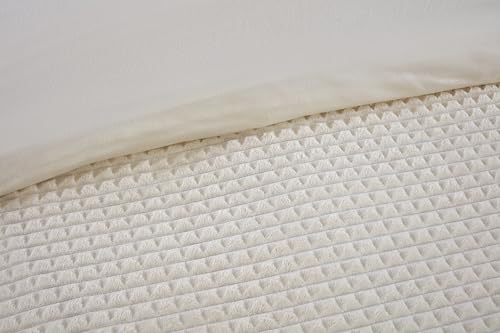 Rapport Home Luxury Waffle Embossed Teddy Fleece Duvet Cover Set - Double, Natural - Easy Care Warm Textured Soft Bedding Set