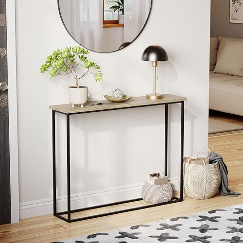 Vida Designs Narrow Console Table 100cm - Slim Hallway Table for Small Spaces - Industrial Metal Frame & Wood Effect Top - Modern Entryway/Sofa Table - Easy Assembly - Oak & Black