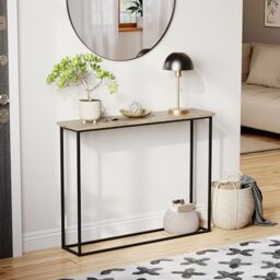 Vida Designs Narrow Console Table 100cm - Slim Hallway Table for Small Spaces - Industrial Metal Frame & Wood Effect Top - Modern Entryway/Sofa Table - Easy Assembly - Oak & Black