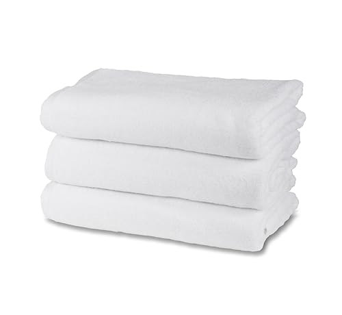 Set of 3 Bath Towels in Terry Towel, 100% Cotton, 3 Bath Towels, 90 x 140 cm, 450 g/m², Double Twisted, Ideal for B&B and Hotel, Resistant to Frequent Washing, White, Comfort Line