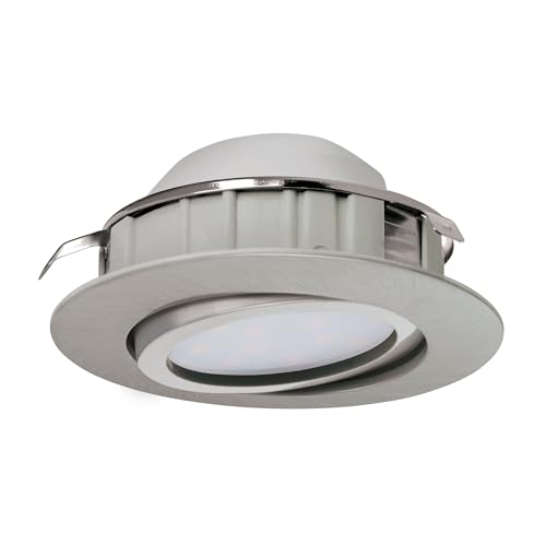 Eglo LED recessed Spotlight Pineda, LED spot Made of Plastic, LED recessed Light in Matte Nickel, dimmable LED recessed Spotlight, Flat and Adjustable, Ø 8.4 cm