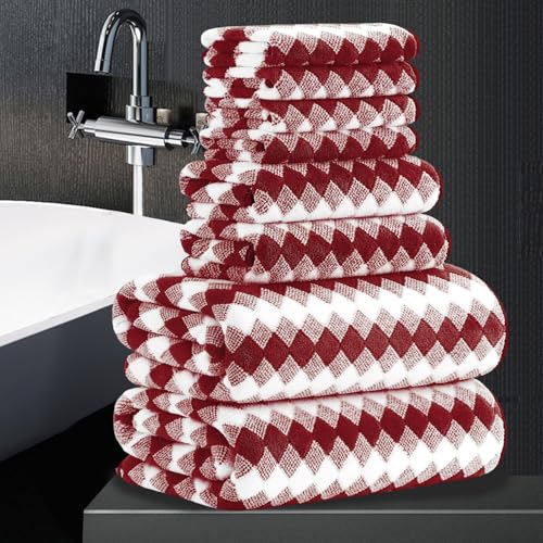 8 Piece Bathroom Towel Set -2 Oversized Bath Towels,2 Hand Towels,4 Washcloths- 600GSM Soft Hotel Towel Set Large Bath Sheet for Bathroom,Highly Absorbent Quick Dry Bath Towel Collections,Burgundy