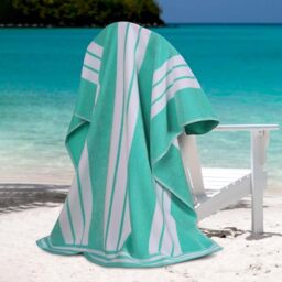 Superior Oversized Cotton Beach Towel Set of 2, Absorbent Towels for Bathroom, Beach, Pool, Swim, Adults, Kids, Vacation, Travel, Bath Sheet, Quick Dry Basics, Trip Essentials, Striped Decor, Mint