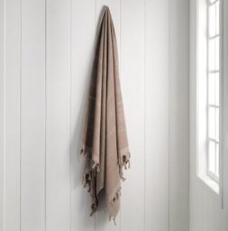 Luxury Fouta Beach Towel 100% Cotton 95 x 180 cm - High Absorbency, Soft and Washable at 30-40 °C - Elegant Mink Colour for Beach and Spa