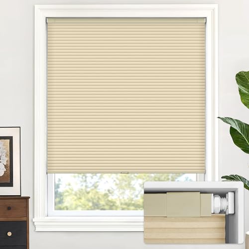LazBlinds Cordless Window Blind, No Tools, No Drilling, Translucent Honeycomb Pleated Blinds for Window Size 72.5 x 122 cm (W x H) Cream