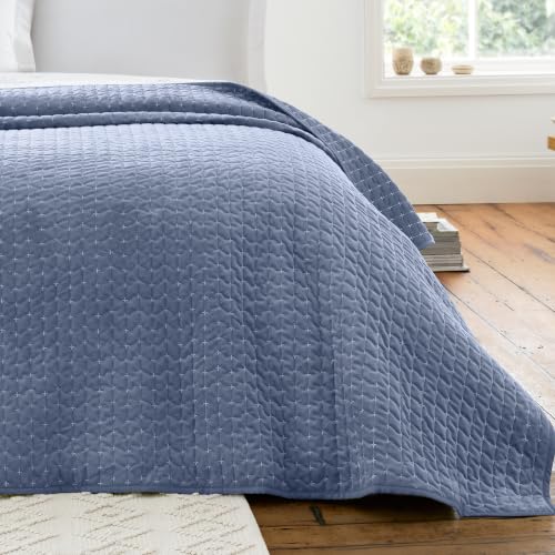 Bianca Attica Velvet Embroidered 240x260cm Bedspread Blue