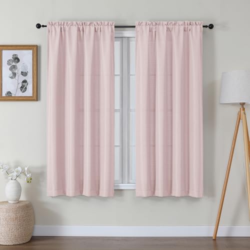 Lecloud Bessie Blush Pink Curtains 63 Inch Length 2 Panels, Light Filtering Curtains for Bedroom, Faux Linen Textured Window Drapes Rod Pocket, Window Treatments for Living Room, Each 40 W x 63 L