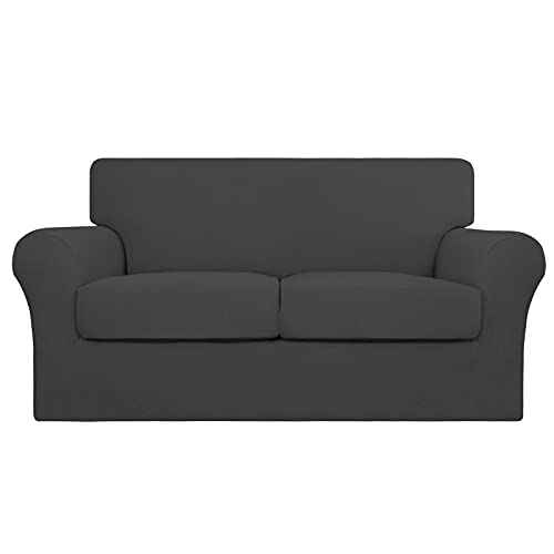 Easy-Going 3 Pieces Stretch Couch Cover Sofa Cover for Dogs Washable Sofa Slipcover for 2 Separate Cushion Couch Spandex Jacquard Fabric Elastic Furniture Protector for Pets,Kids(Dark Gray, Loveseat)