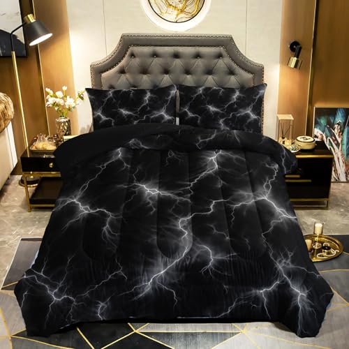 QOOMO 3Pcs White Lighting Comforter Set Queen,Lighting Bedding Set for Teens Boys Girls,1 Comforter with 2 Pillowcases,Down Alternative,Soft and Lightweight