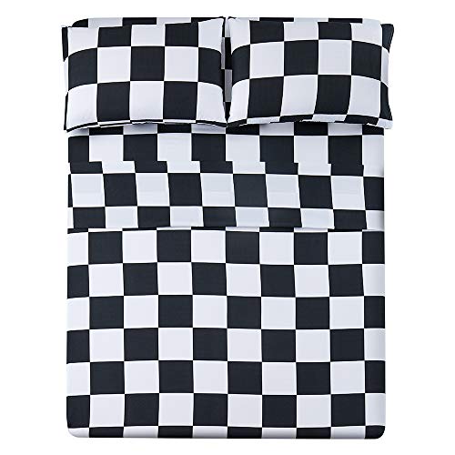 Best Season Bed Sheet Set 3 Piece -Twin Size-Soft Durable Microfiber Bedding Sheet Set,Deep Pocket,Stain,Fade & Wrinkle Resistant (Plaid Black&White)