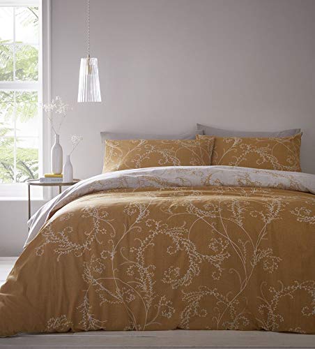 Portfolio Contemporary Floral Quilt Duvet Cover Bed Set cressida, Polycotton, Ochre, Double