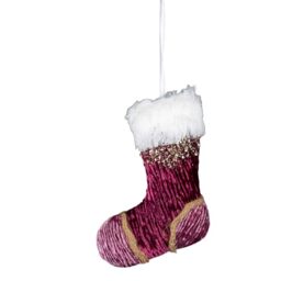 Pink Burgundy Mini Santa Stocking 15cm - Christmas Tree Hanging Decorations Festive Decorative Ornaments Fairy Tale Themed Xmas Tree Pendant