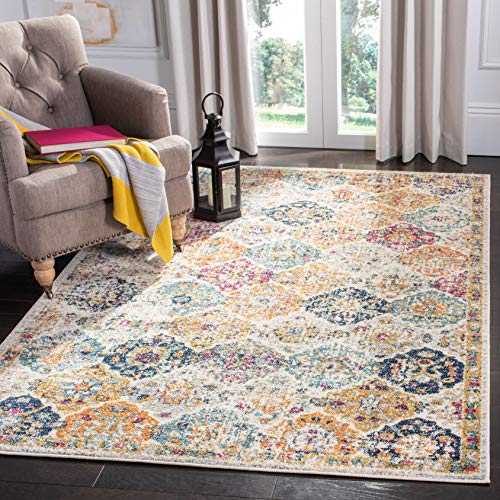 Safavieh Distressed Rug for Living Room, Dining Room, Bedroom, Madison Collection, Short Pile, in Cream and Multi, 120 x 120 cm