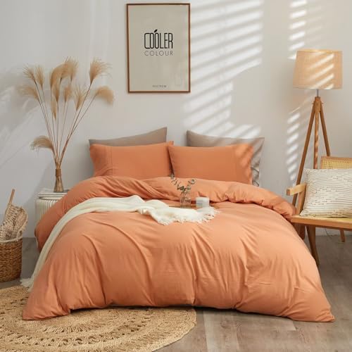 Lifevc Luxury Twin XL Bedding Set, Solid Color Peach Pink Jersey Knit Cotton Duvet Cover, Machine Washable Comforter Cover with Corner Ties
