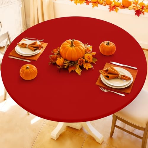 "Moosfor Spandex Round Tablecloth, Fitted Table Cloth for 36""-44"" Tables - Elastic Outdoor Picnic Table Cover, Circle Stretch Waterproof Table cloths for Patio, Dining, Kitchen, Red"