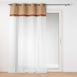 Douceur d'Intérieur, Malory Terracotta, Net Curtain with Eyelets (140 x 240 cm) Sandblasted with Jute Top and Fringes
