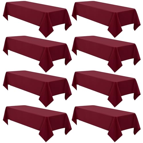 8 Pack Burgundy Polyester Tablecloth 60 x 102 inch Rectangle Table Cloth for 6 Ft Rectangle Tables,Washable Fabric Stain and Wrinkle Resistant Table Cover for Wedding Banquet Kitchen Parties
