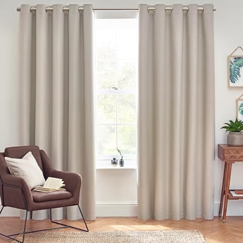 furn. Dawn Textured Blackout Eyelet Curtains – Thermal Lined Pair (Linen - Width 117 x Drop 137cm)