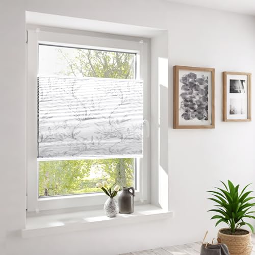 Sekey Honeycomb Pleated Blind, No Drilling, Blackout Roller Blind, 100% Blackout Opaque, Klemmfix, Aluminium Rail, Double-Sided Selectable in Print and Grey, 100 x 120 cm (W x H)