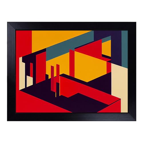 Lap Tray with Bean Bag Cushion, Abstract Bauhaus Art - Handmade in the UK, Raised Wooden Edge, Padded Cushion, Heat-Resistant Wipe-Clean Surface, for Meals, Laptops and Crafts