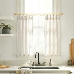 Kitchen Window Curtains Over Sink Cafe Curtains 24 Inch Length,Modern Farmhouse Style Boho Pinch Pleated Linen Sheer Tier Short Curtains for Small Window,Sets of 2 Piece,Cream