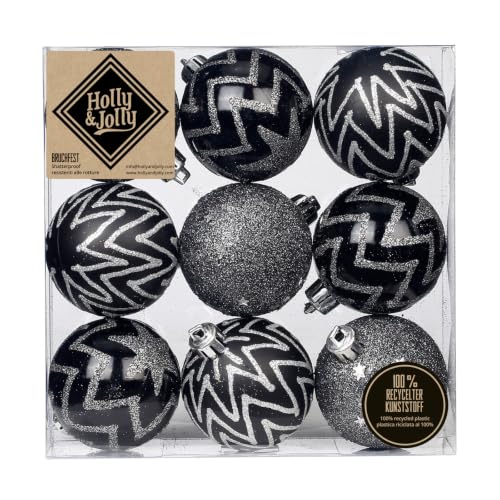 Inge-glas Christmas Baubles Decorated Baubles Plastic 6 cm Set of 9 Black Mix