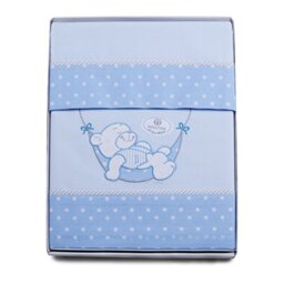 PEKITAS Set of 3 Pieces of Fine Linen for Minicot 19.7 x 31.5 in (50X80 CM) 100% Cotton Made in Portugal (Pillowcase + Sheet + Bottom Sheet) (Little Bear- Blue)