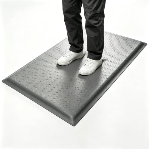 GOOFCXO 2 x 7 FT Anti Fatigue Mats Industrial 15/16 Inch Thick Soft Sponge Ergonomic Mat Durable Heavy Duty Diamond Plate for Standing Non Slip Industrial Grade Floor Mat for Leg & Back Pain (Gray)