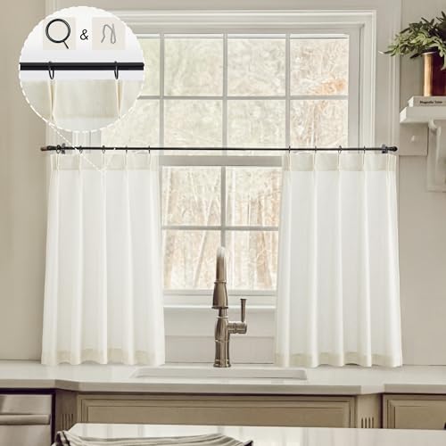 LIMON HOME Kitchen Curtains for Linen,Cream Cafe Curtains 24 inch Length,Pinch Pleat Modern Farmhouse Curtain for Small Window,Sets of 2 Piece
