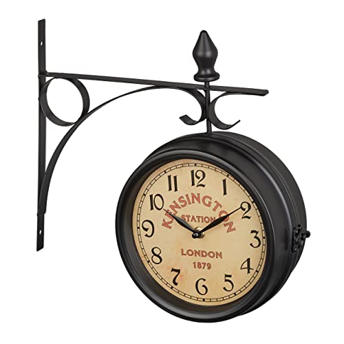 Relaxdays Double-Sided Wall Clock, London Train Station, Retro, Battery, Analogue, Vintage Deco, HWD: 34x35x10 cm, Black