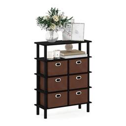 Furinno FRANS Entryway Table, 4-Tier Open Shelf Console Table with Storage Drawer Bins, Open Back Sofa Table, Side Table, Toolless Assembly, for Living Room, Home Office, Entryway, Black Oak