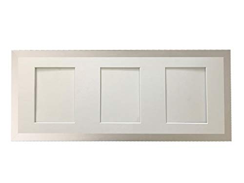 H7 Silver Picture Photo Frame with White 7 x 5 Inch Three Aperture Long Mount