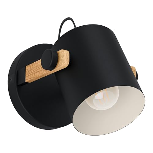 Eglo Infoor wall Light Hornwood, Vintage wall lamp in Industrial Design, Retro Lighting Made of Steel and Wood, Colour Black, Cream, Brown, Socket E27, FSC Certified