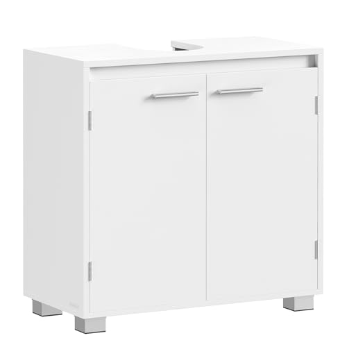VASAGLE Under Sink Bathroom Cabinet, Under Sink Storage Cabinet, 2 Compartments Behind the Door, Fits Various Washbasins, with Feet, 30 x 60 x 60 cm, Cloud White BBK506W01