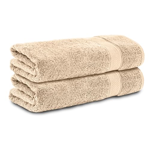 Komfortec Bath Towel Set - 2 x Bath Towel - 70 x 140 cm - 100% Soft Cotton - Large Hand Towels - Quality and Durable Terry Cloth - Fade Resistant - Quick Drying - Sand/Beige