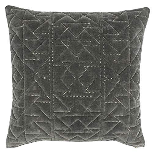 "Riva Paoletti Aztec Polyester Filled Cushion Quilted Geometric Aztec Design-Faux Velvet Fabric-Statement Gold Zip-Knife Edges-100 (20"" x 20"" inches), Cotton, Grey, 50 x 50cm"