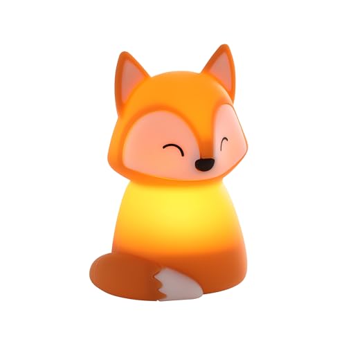 Eglo LED Night Light Kids Castellino, Cute Battery nightlight Fox, Room Decoration Girls and Boys Bedroom, Silicone Bedside lamp for Children, Touch-Operated, Orange, Warm White, RGB