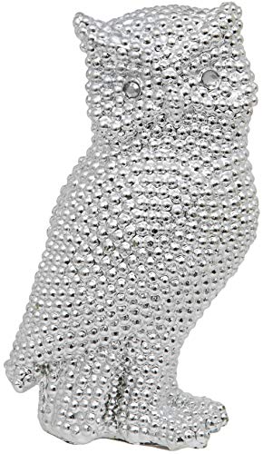 Maturi Silver Raised Ridge Owl Ornament - 7-Inch / 18cm