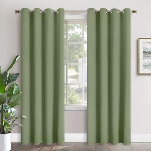 YoungsTex Blackout Curtains 90 Inches Length - Thermal Insulated with Grommet Short Room Darkening Window Drapes for Living Room Bedroom, 2 Panels, Olive Green, 52 x 90 Inch