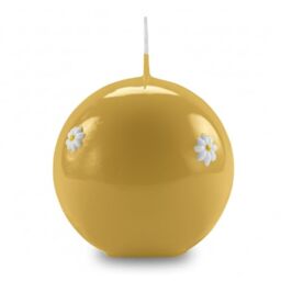 Cereria Di Giorgio - Sphere Candle Decorated with Daisies - Mustard Colour - Diameter 10 cm - Burning time 49 Hours - with Gift Bag - Spring Collection - Handmade