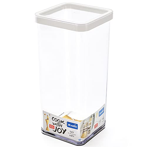 Rotho, Loft, square storage box 1.5l with lid and seal, Plastic (PP) BPA-free, white/transparent, 1,5l (10,0 x 10,0 x 21,4 cm)