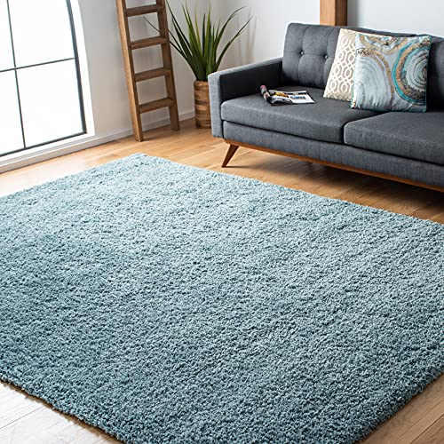 Safavieh Shag Rug for Living Room, Dining Room, Bedroom - California Shag Collection, High Pile, in Light Blue, 120 x 120 cm