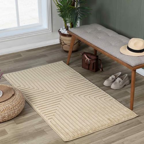 Livabliss Kiyoshi Lenox Indoor Outdoor Floor Covering 80x150 cm – Boho Pattern for Living Room, Dining & Kitchen, Waterproof & Stain-Resistant, Sesame