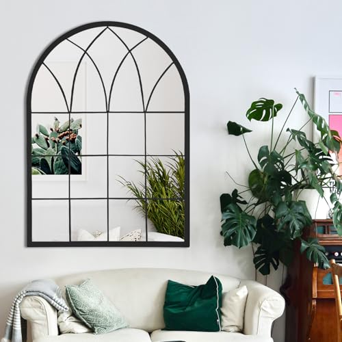 DAOYIJIAJU Arched Window Mirror, Arch Farmhouse Wall Mirror, Decorative Mirror for Living Room Fireplace Entryway Bedroom Bathroom (35 inch)