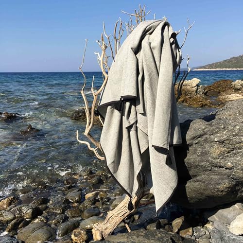 Fouta Beach Towel, 100% Cotton, 90 x 180 cm - Absorbent, Soft and Washable at 30-40 ??C - Stylish Grey for Beach and Spa