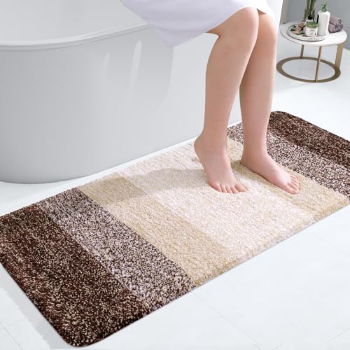 OLANLY Bathroom Runner Rugs 47x20, Extra Soft Absorbent Microfiber Bath Rugs, Rubber Backing, Quick Dry, Machine Washable Bath Mats for Bathroom Floor, Tub, Shower and Home Decor Accessories, Brown