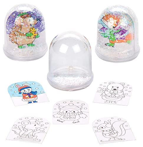Baker Ross AV449 Winter Woodland Colour-in Snow Globes Christmas Craft Kit, Make Your Own Decorations, Assorted, Box of 4