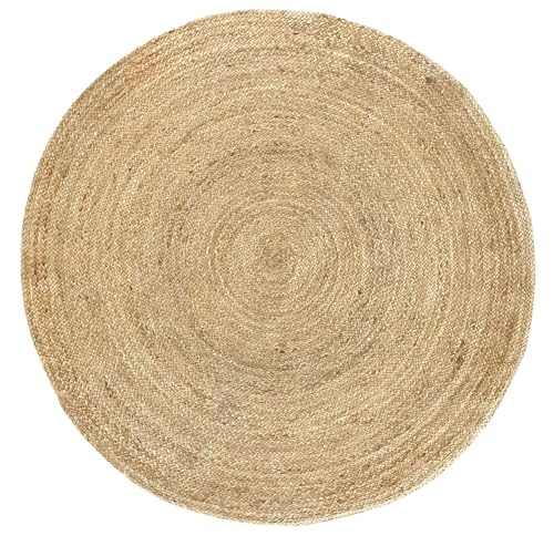 HAMID - Rug Jute Round Alhambra Natural Colour, Jute Rug, Area Rug 100% Jute Fibre Hand Wovem, Braided Rug for Home, Living Room, Floor Carpet..(150x150cm)